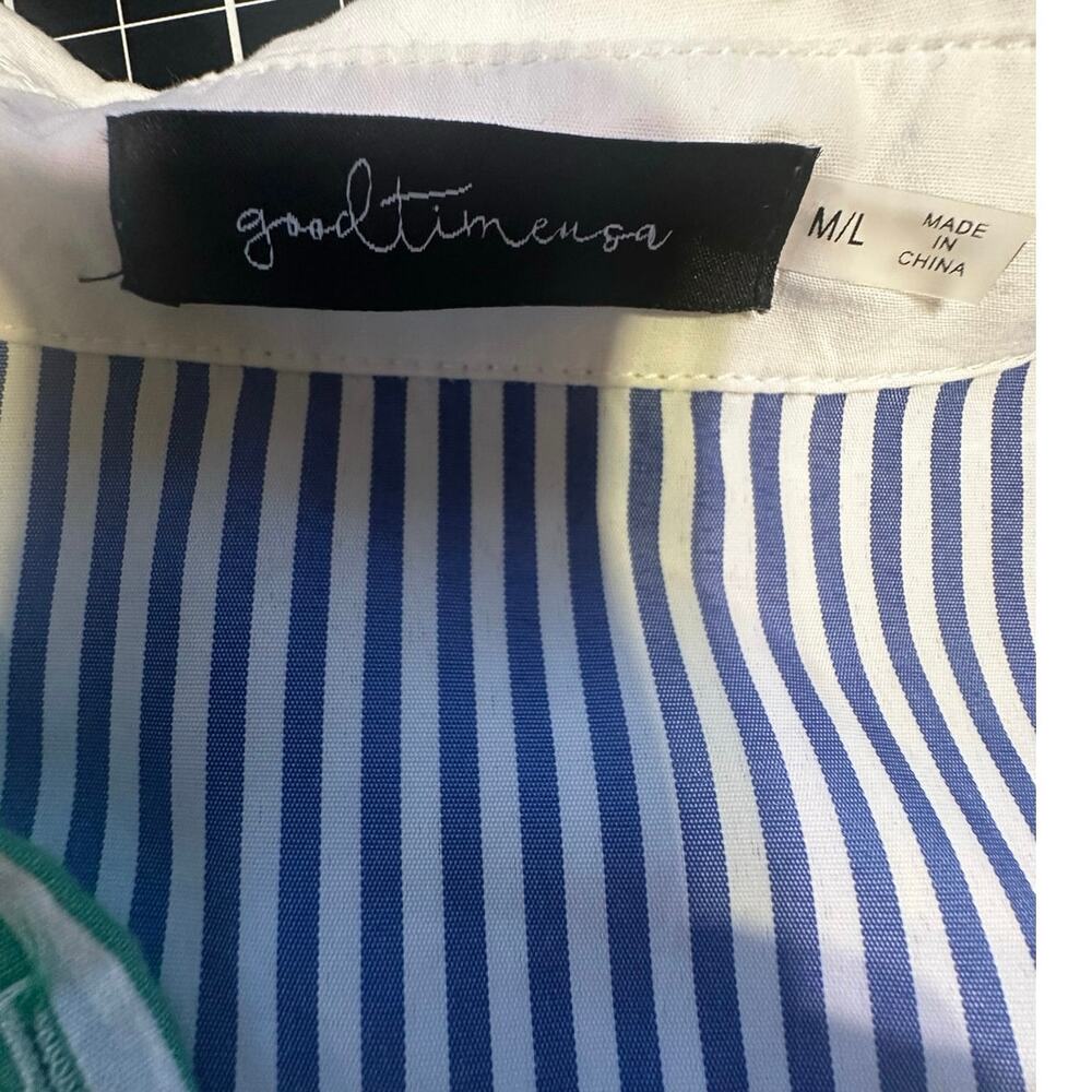 White Collared Striped Multicolor Patchwork Resor… - image 4